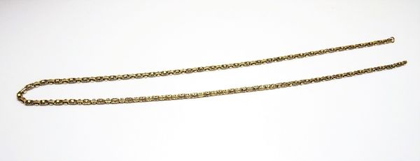 A gold multiple link neckchain, probably circa 1900, (the clasp lacking), length 44cm, weight 8.6 gms.