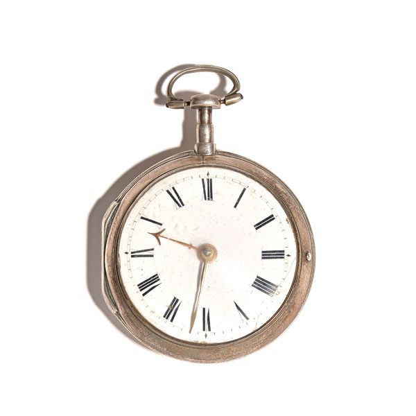 A George III silver cased, key wind, openfaced gentleman's pocket watch, the gilt fusee movement with a verge escapement, detailed to the backplate Jn