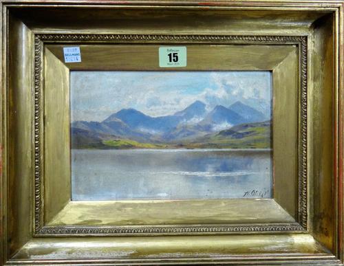 Alfred Oliver (1886-1921), Mountainous lake landscape, oil on panel, signed, 15cm x 23cm.