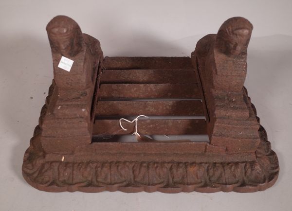 A late 19th century Egyptian revival cast iron boot scraper, 39cm wide x 22cm high.