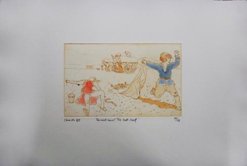 Chris Orr (b.1943), Harvest Home! - The last Sheaf; Down on the farm with a little fiddle, two etchings, both signed, inscribed, dated and numbered, a