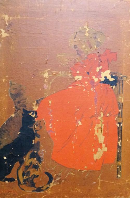 After Theophile Alexandre Steinlen, Girl with cats, colour lithograph, 140cm x 96cm. 2006