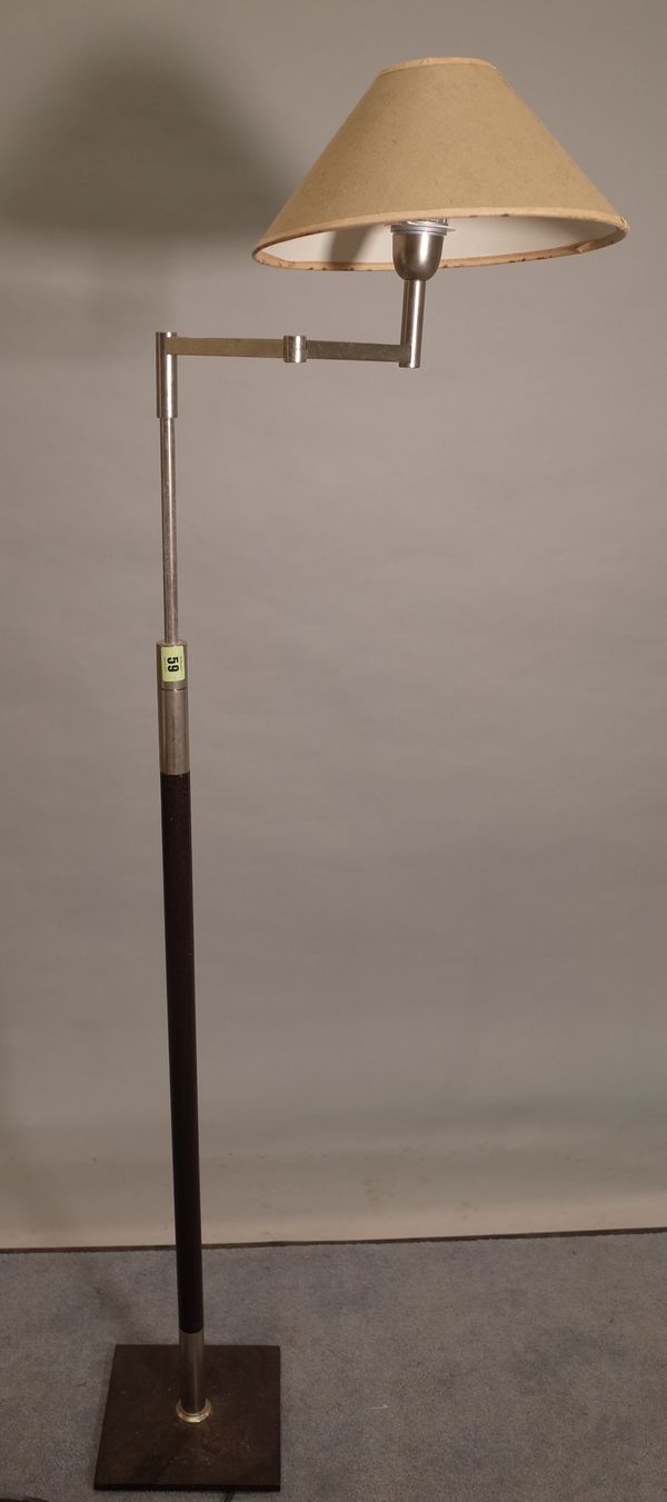 A 20th century chrome and hardwood reading lamp, on square plinth base, 120cm high.