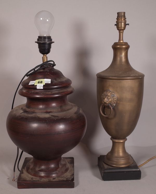 A 20th century brass twin handled baluster table lamp, 57cm high and another similar 47cm high, (2).