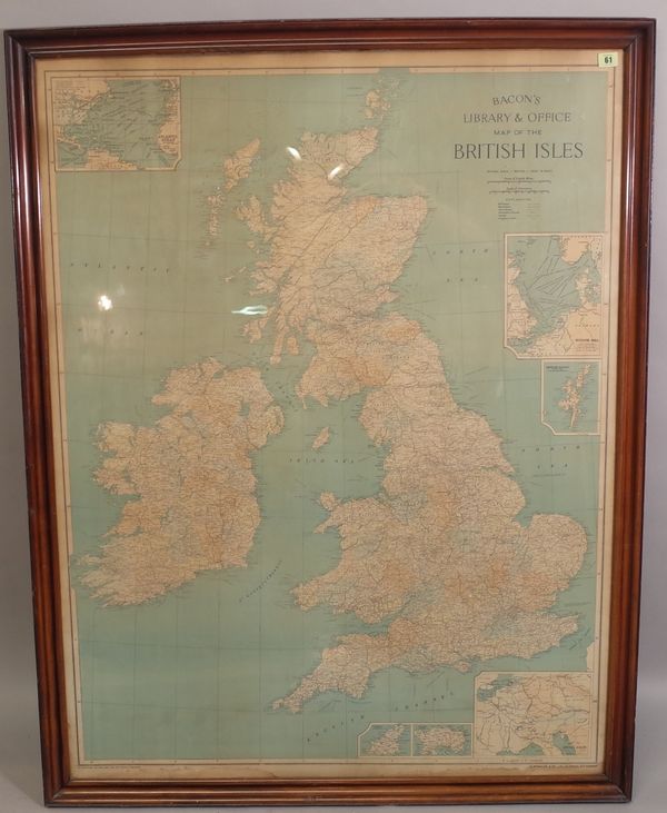 Bacon's Library & Office Map of the British Isles, framed and glazed, 105cm wide x 136cm high.