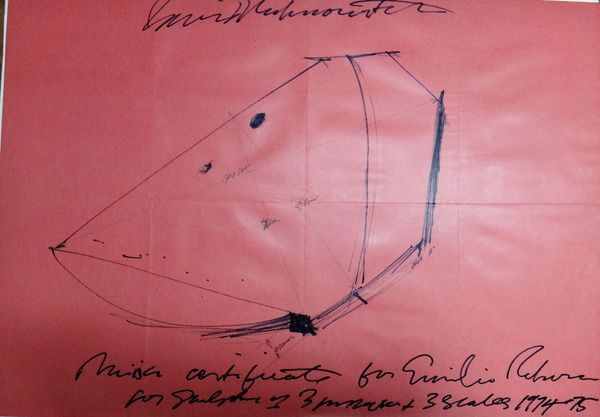 Continental School (20th century), Design for Sculpture, ink on red paper, indistinctly signed, inscribed and dated 1974/75, unframed, 70cm x 100cm. 2