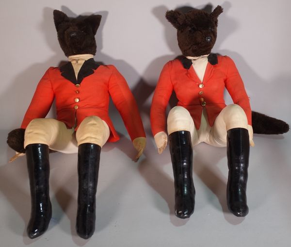 Casa Roma; two early 20th century teddy bears, in the form of foxes dressed as huntsmen, 56cm high, (2).