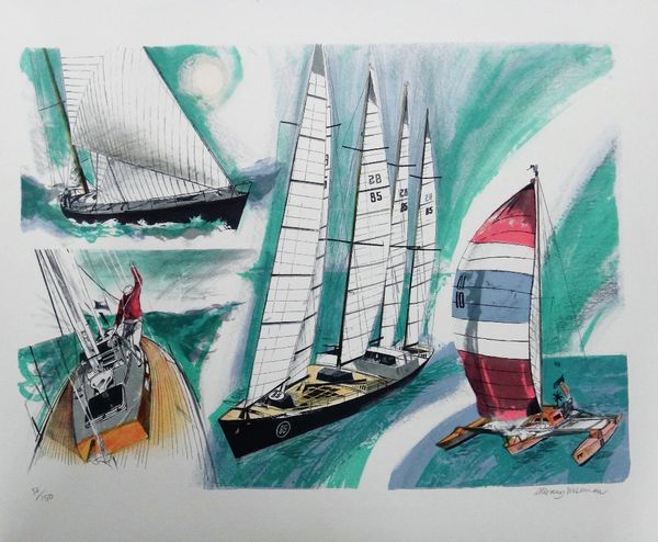 Albany Wiseman (b.1930), Sail boats; Boat in full sail, two impressions of each subject, colour lithographs, signed and numbered, all unframed, one 50