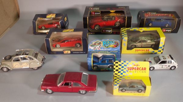 Toys, a quantity of Burago and Maisto die-cast models of vehicles.