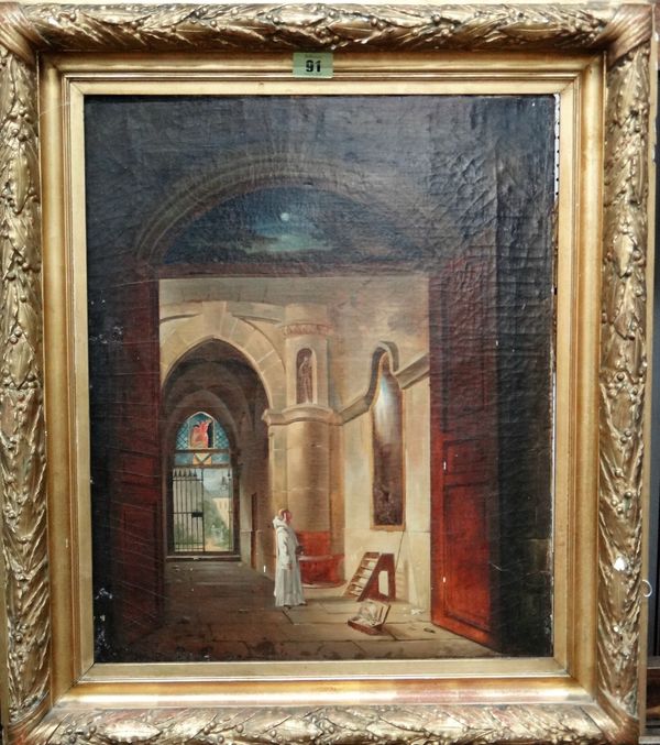 Continental School (19th century), A monk in an ecclesiastical interior, oil on canvas, 45cm x 37cm.