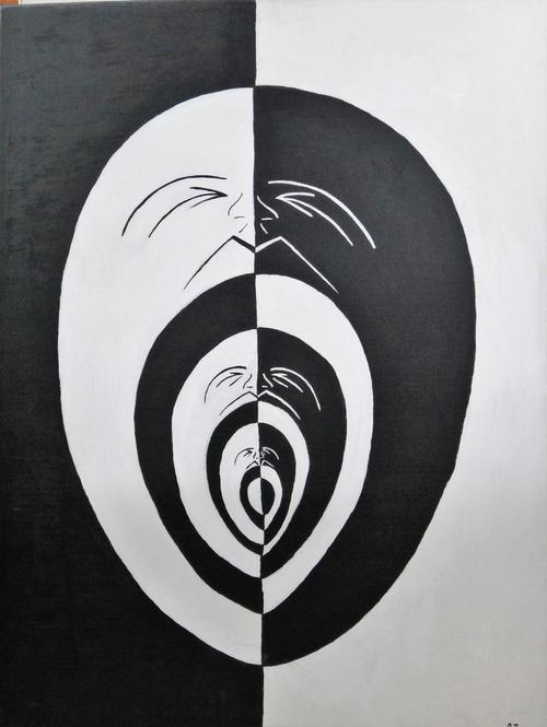 A group of five modern pictures, including an untitled canvas by Roberta Casadio, a circular composition attributed to Victoria Civera, a modern abstr