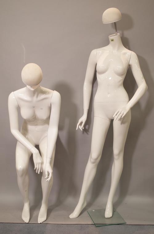 Two 20th century female full body manequinns of various poses, the tallest 180cm high, (2).