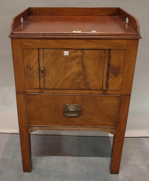 A late George III mahogany bedside cupboard with galleried top, 50cm wide x 78cm high.