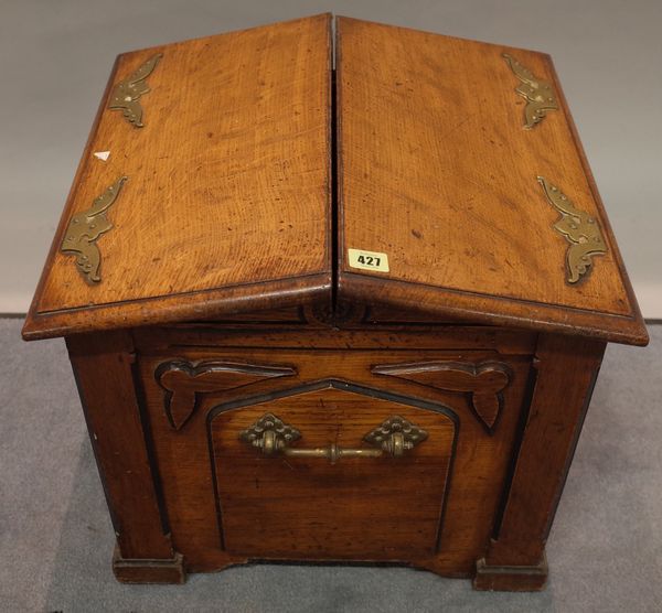 A Victorian oak and brass mounted coal purdonium, 50cm wide x 43cm high.