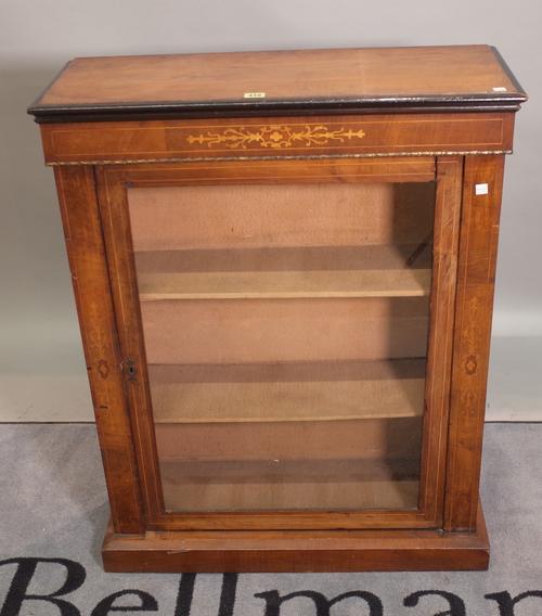 A Victorian inlaid walnut pier cabinet on plinth base, 75cm wide x 96cm high.