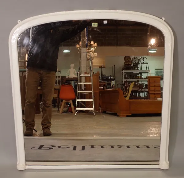 A Victorian white painted arch top overmantel mirror with moulded frame, 105cm wide x 107cm high.
