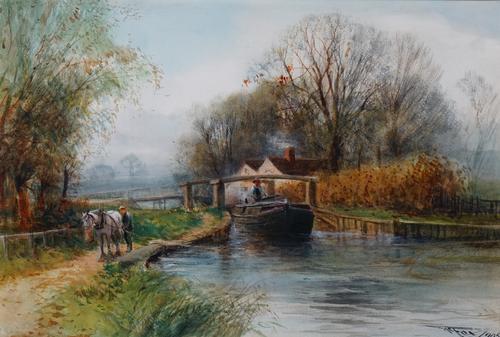 Henry Charles Fox (British, 1855-1929), The Lock Gates, signed and dated 'H C Fox 1905' (lower right), watercolour, 35 x 52cm