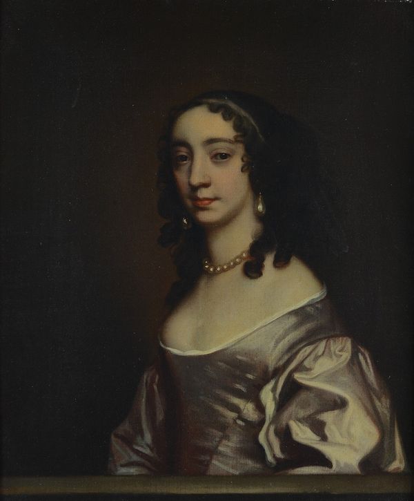 English School, 17th Century, Portrait of a lady wearing pearls, oil on canvas, 74.5 x 60cm.