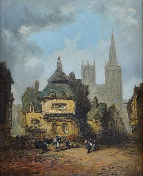 Henry Foley (British, fl. 1848-1874), Continental town scene; and a companion, a pair, each bears plaque with artist's name and Ashleigh House Fine Ar