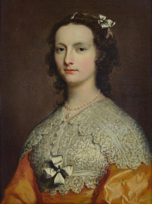 Joseph Highmore (British, 1692-1780), Portrait of Elizabeth Banks, signed 'Jos Highmore Pinx' (centre right), oil on canvas, 60 x 45cm.