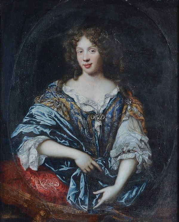 Attributed to Pierre Mignard (French, 1612-1695), Portrait of a lady wearing a blue dress, oil on canvas, 100 x 80cm.