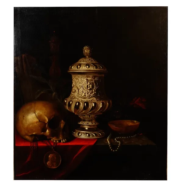 Pieter Gerritsz van Roestraten (Haarlem circa 1630-1700 London), Still life of a chalice, watch, fruit and other items, signed 'P Roestraten' (lower c