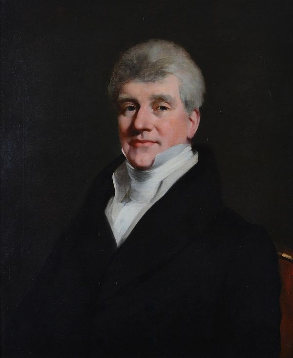 Circle of Sir Henry Raeburn (Stockbridge 1756-1823 Edinburgh), Portrait of a gentleman, half length, in a black coat, oil on canvas, 74 x 62cm