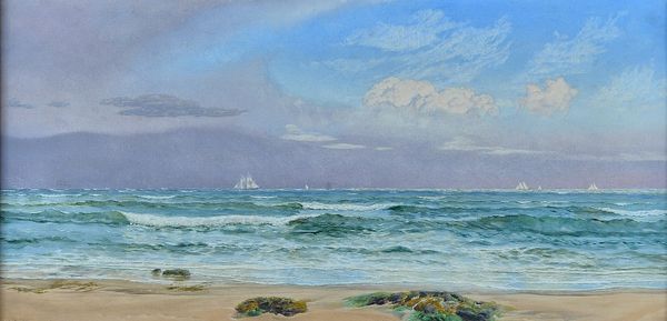 John Brett (British, 1831-1902), Sailing Boats on the Horizon off Kennack Sands near Cadgwith, Cornwall, dated 'Oct 1877' (lower left) and bears Thoma