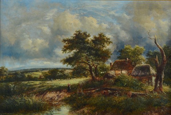 Joseph Thors (British, circa 1843-1898), A woman and child by a cottage in a landscape; and a companion, a pair, each signed 'J Thors' (lower right),