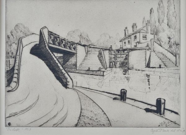 Cyril Power (British, 1872-1951), The Lock, signed, titled and numbered in pencil, 'Cyril Power No 8' (in lower margin), etching, 20 x 27.5cm.  ARR