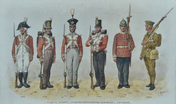 Richard Simkin (British, 1850-1926), Privates, 2nd Battalion, The South Staffordshire Regiment, 80th Foot, signed 'R Simkin' (lower right), watercolou