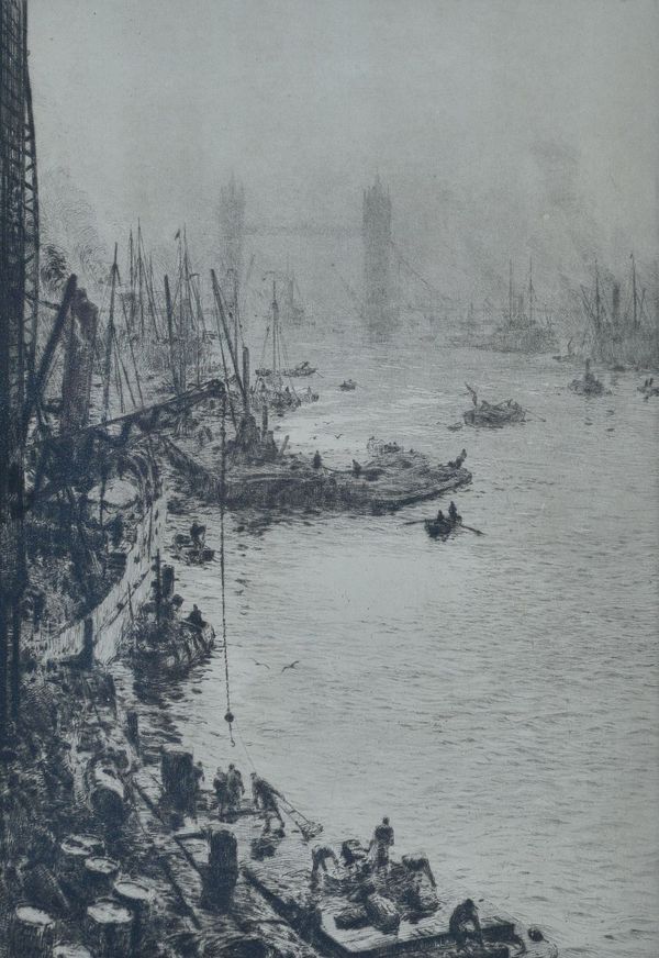 William Lionel Wyllie (British, 1851-1931), Tower Bridge, signed in pencil 'W L Wyllie' (in lower margin), etching, 28 x 19cm.