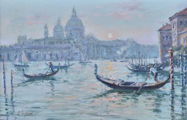 Italian School, 20th Century, Venetian scene, indistinctly signed (lower left) and inscribed (verso), oil on canvas, 26 x 40cm.  ARR