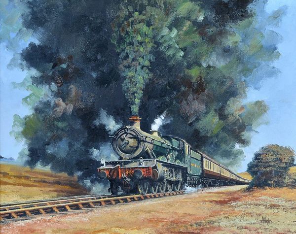 Alan King (British, 1946-2013), Framed in Smoke, GWR Maindy Hall No 4942, signed 'A King' (lower right) and bears label (verso), oil on canvas, 38.5 x