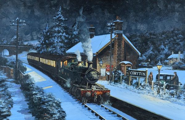 Alan King (British, 1946-2013), Safe Arrival, Coryton Station, GWR 1939, signed 'A King' (lower right) and bears label (verso), oil on canvas, 49 x 74