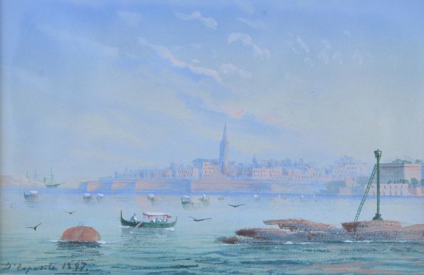 D'Esposito (Maltese, active circa 1900), Views of Valetta, Malta, a pair, each signed 'D'Esposito' (lower left), watercolour and gouache, each 11 x 23