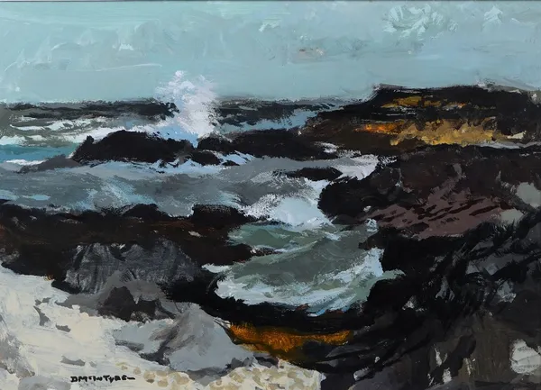 Donald McIntyre (British, 1923-2009), Breaking Sea, signed 'D McIntyre' (lower left) and bears Thackeray Gallery label (verso), acrylic and watercolou