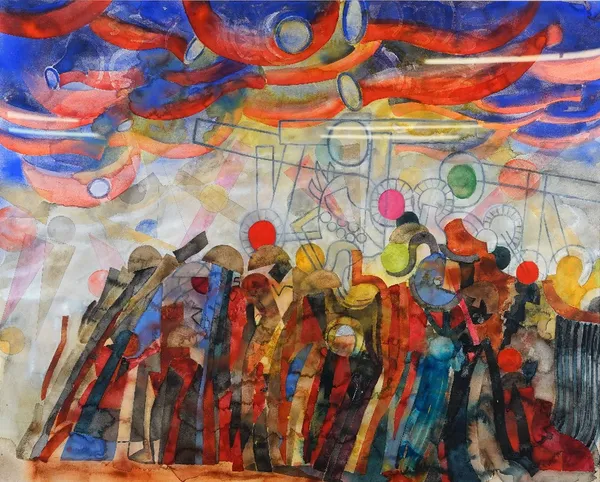 Norman Adams (British, 1927-2005), Crowd at the Deposition, 1992, initialled, titled and dated '92' (lower left), watercolour and gouache, 114 x 142cm