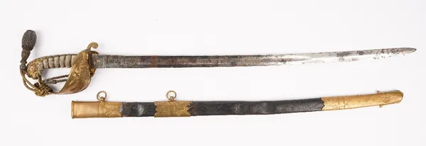 Three swords, comprising; a Victorian British Royal Naval officers sword, having an etched Henry Wilkinson blade, naval fouled anchor and family crest