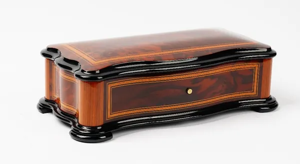 Reuge Music, Saint-Croix, a Swiss walnut and inlaid cylinder music box, the nine inch roller playing three airs by Frederic Chopin, 38cm wide.