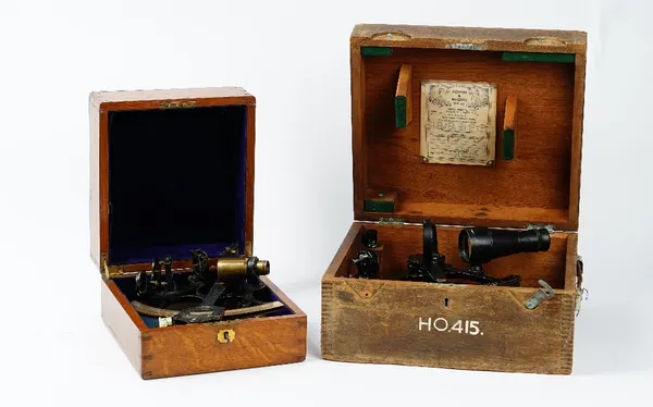 Kelvin & Hughes Ltd, No 66014, sextant fitted in the original box, together with a brass Hezzanith sextant. (2)