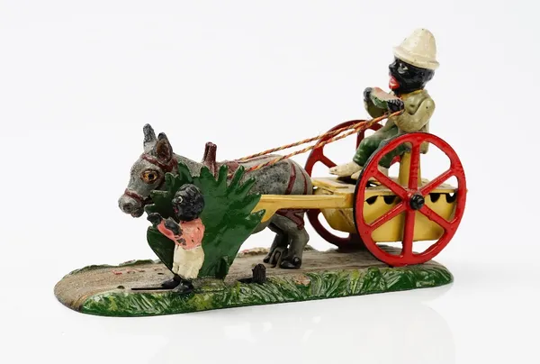 A Victorian painted cast iron automaton money box, detailed 'Bad Accident', 26cm wide (repainted).