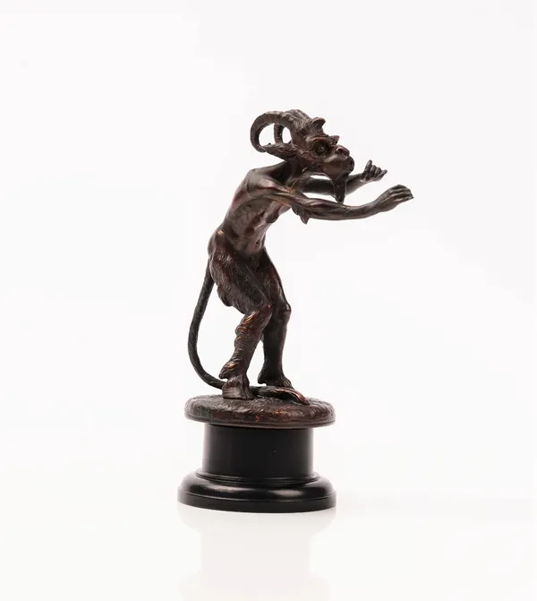 Franz Bergman (1861-1936), an Austrian patinated bronze 'satyr' car mascot, signed to the base 'Nam-Greb' and with sculptor's 'B' initial in jar symbo