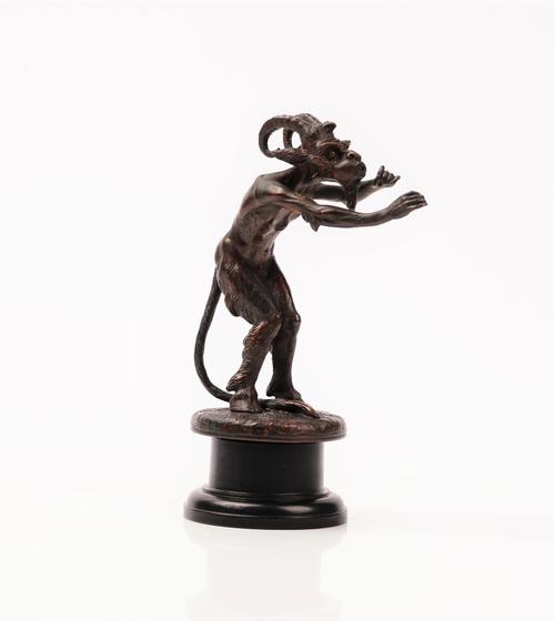 Franz Bergman (1861-1936), an Austrian patinated bronze 'satyr' car mascot, signed to the base 'Nam-Greb' and with sculptor's 'B' initial in jar symbo