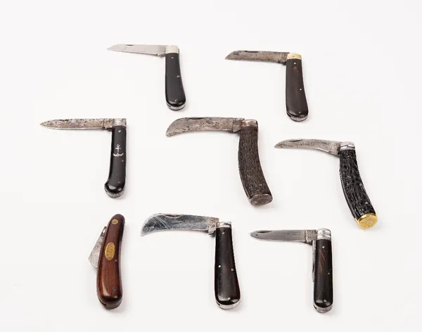 A group of eight pocket knives, mostly bone handled, including examples by Saynor of Sheffield, Joseph Rodgers & Sons, Thomas Turner & Co and G.Butler