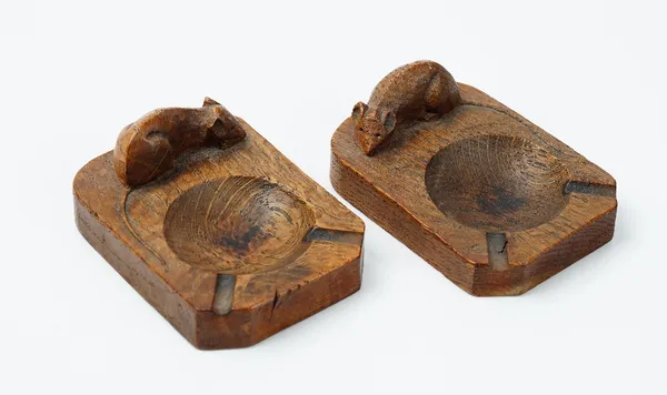 ROBERT THOMPSON 'The Mouseman', two ashtrays, each carved with a mouse.