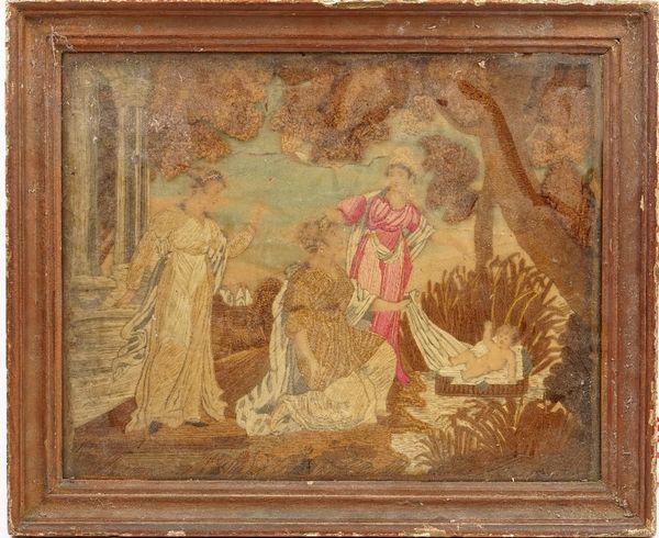 A 19th century stumpwork picture, depicting Moses being found in the bulrushes, in a giltwood frame, 60cm x 50cm.