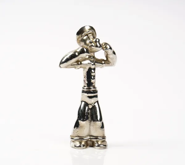 A chrome corkscrew modelled as 'Popeye the Sailor', 14cm high.