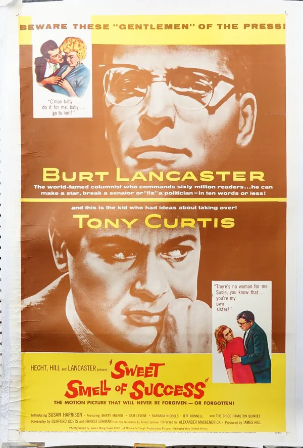 Film poster; The Sweet Smell of Success, dated 1957, number 57/375. laid to linen, rolled 105cm x 68cm.