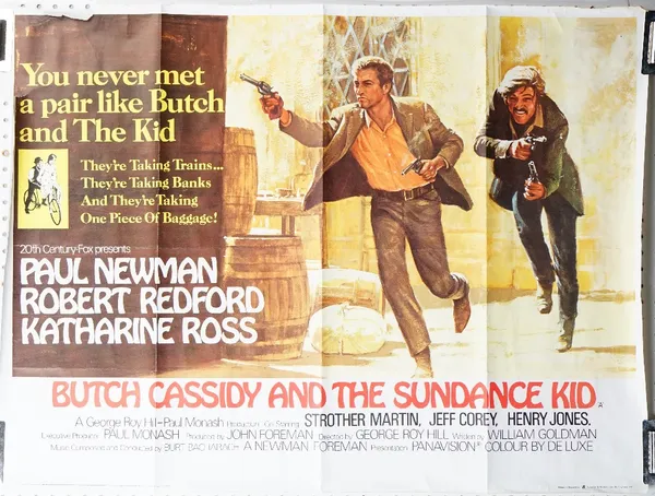 Film poster, Butch Cassidy and the Sundance Kid, printed in great Britain, folded and creased, 100cm x 76cm.